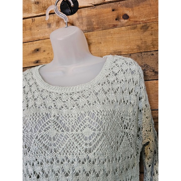 SALE-Pink rose women's sea foam green open knit sweater size M/L - Picture 4 of 11